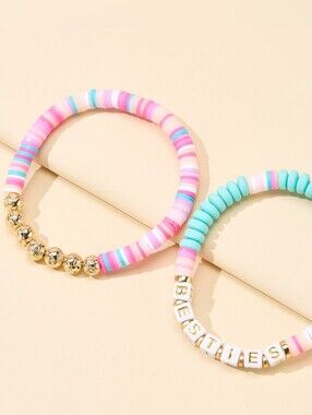 Beaded Friendship Bracelet Set in Pastel Pink & Mint